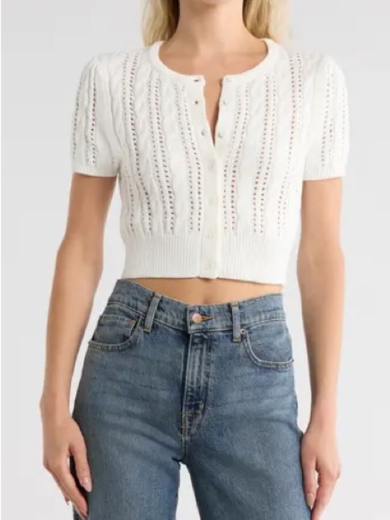 Vigoss Tops - Vigoss - White Crop Shirt Short Sleeve, Size S